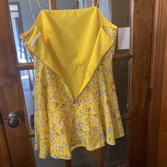 ALICE + OLIVIA Glinda Floral Silk-Cotton A-Line Swinging Sunbeam Yellow Dress 10 - Picture 5 of 7